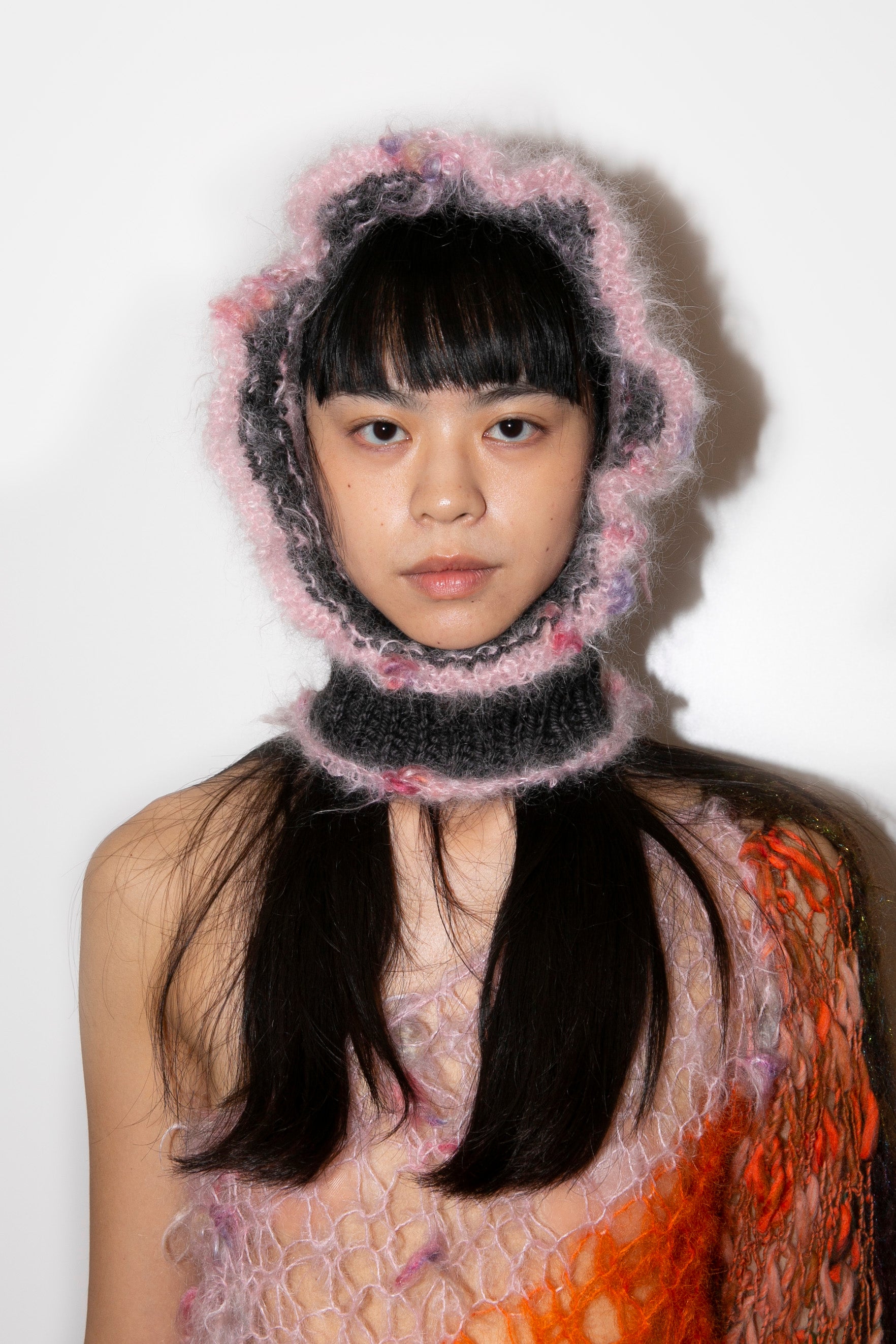 BOBBLY BABY PINK AND BLACK HEAVYWEIGHT FRILL BALACLAVA