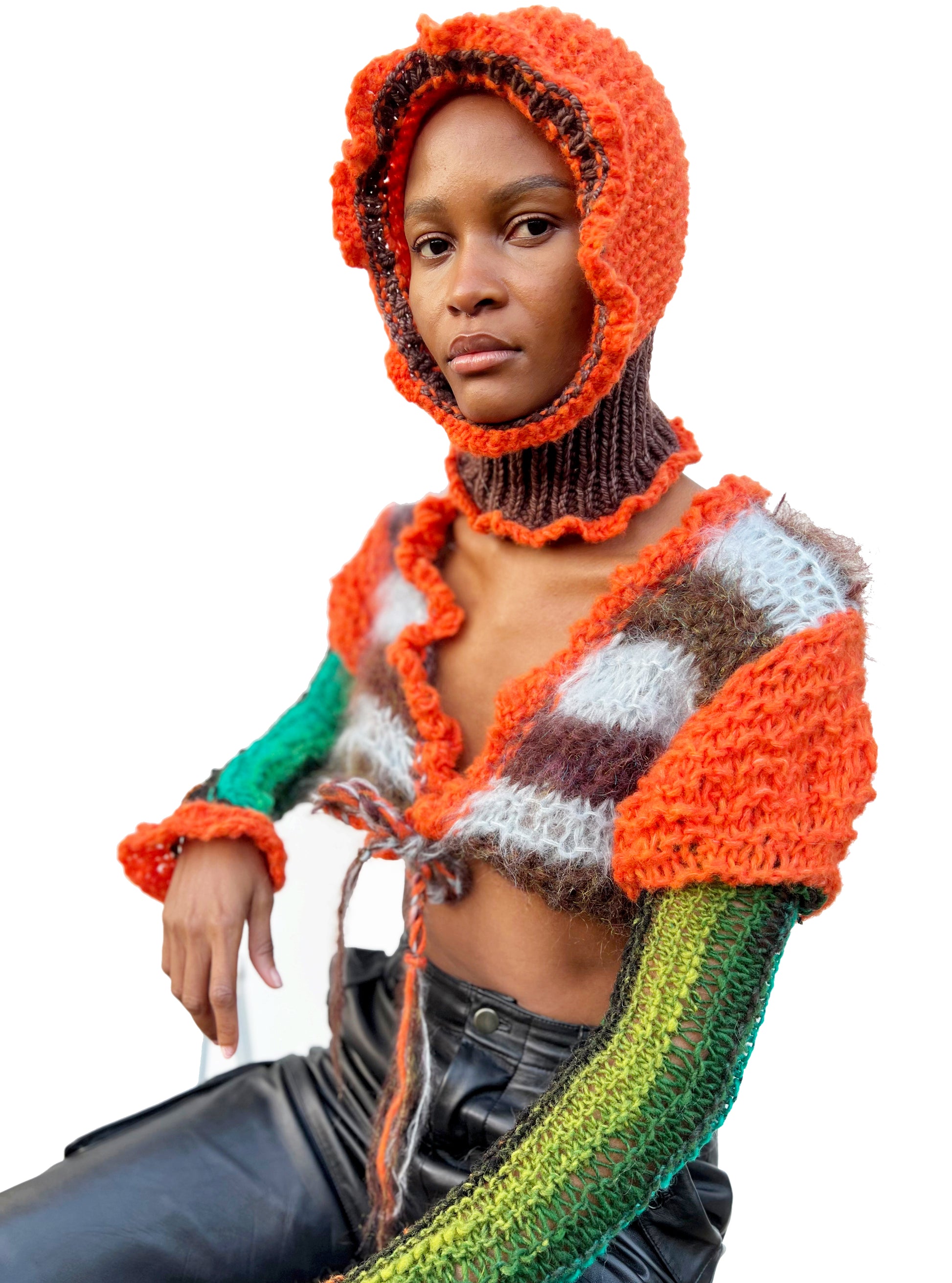 ORANGE AND BROWN HEAVYWEIGHT FRILL BALACLAVA