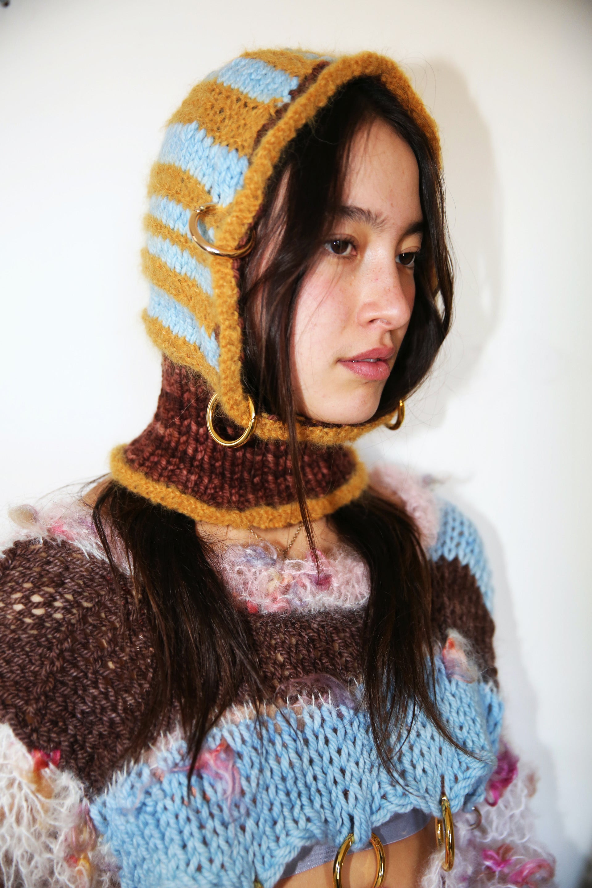 BROWN, MUSTARD & BABY BLUE PIERCING BALACLAVA