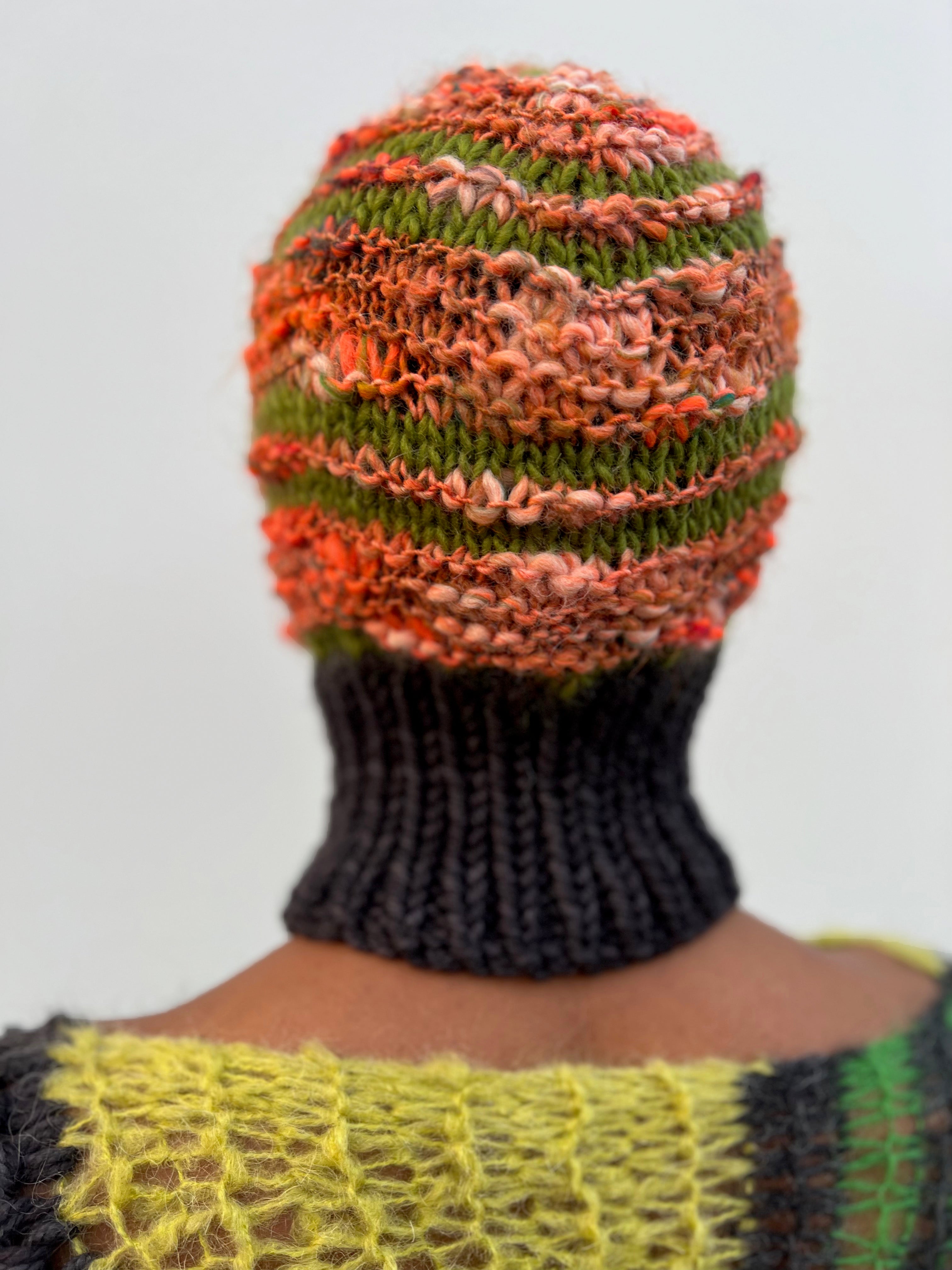 TEXTURED ORANGE, GREEN AND BLACK MIDWEIGHT BALACLAVA