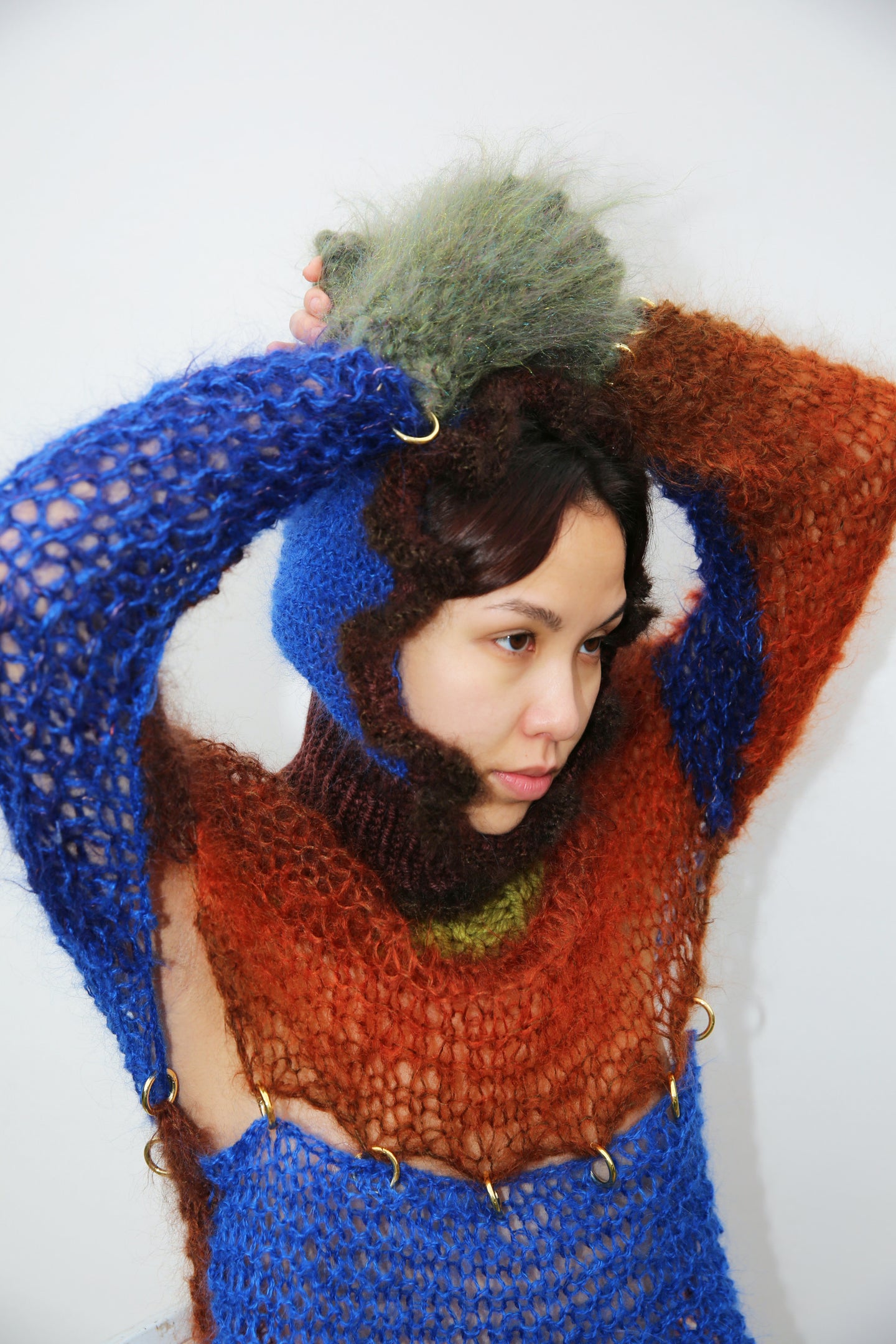 BLUE & BROWN FRILL BALACLAVA
