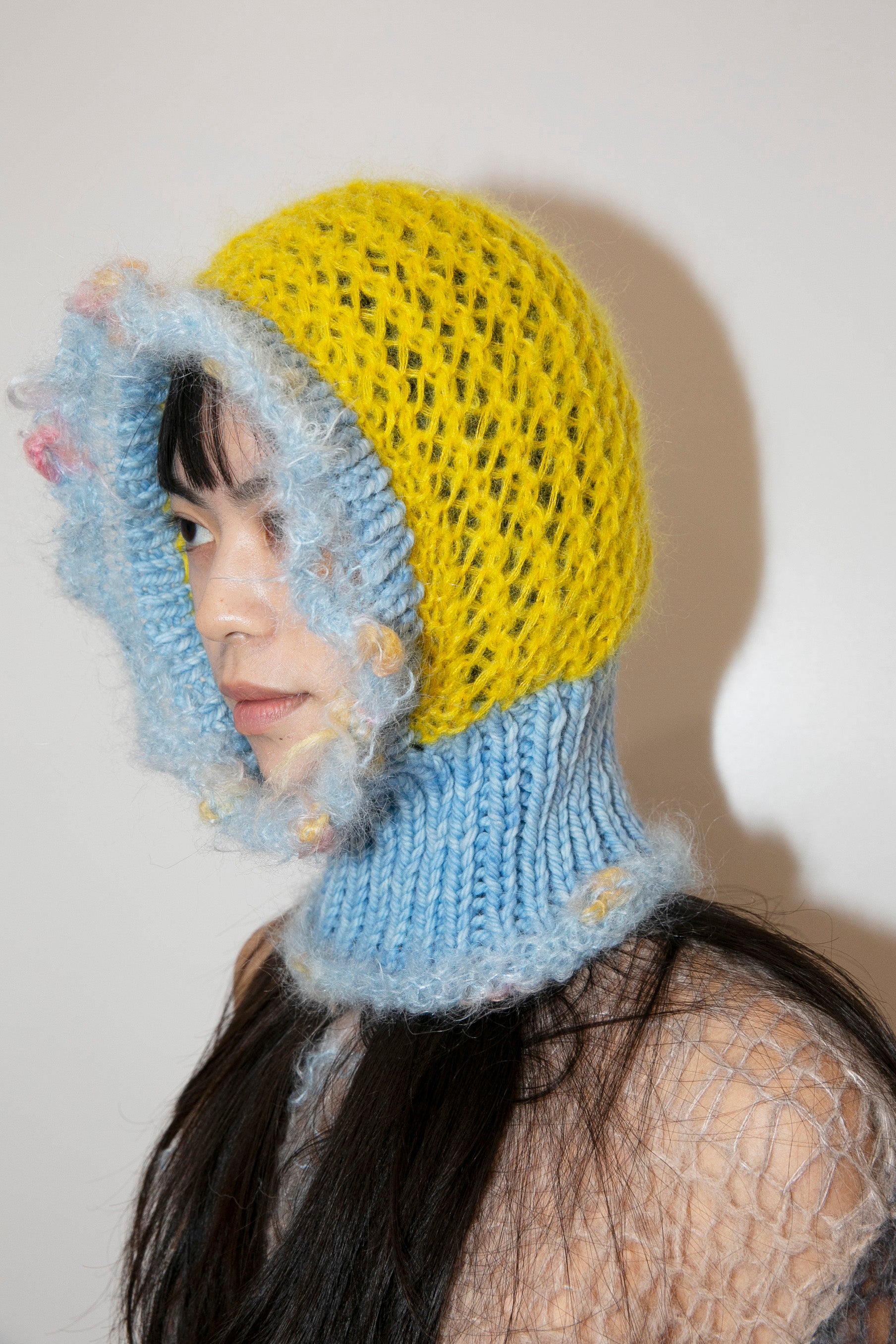 BABY BLUE & YELLOW LACE HEAVYWEIGHT RIB FRILL BALACLAVA