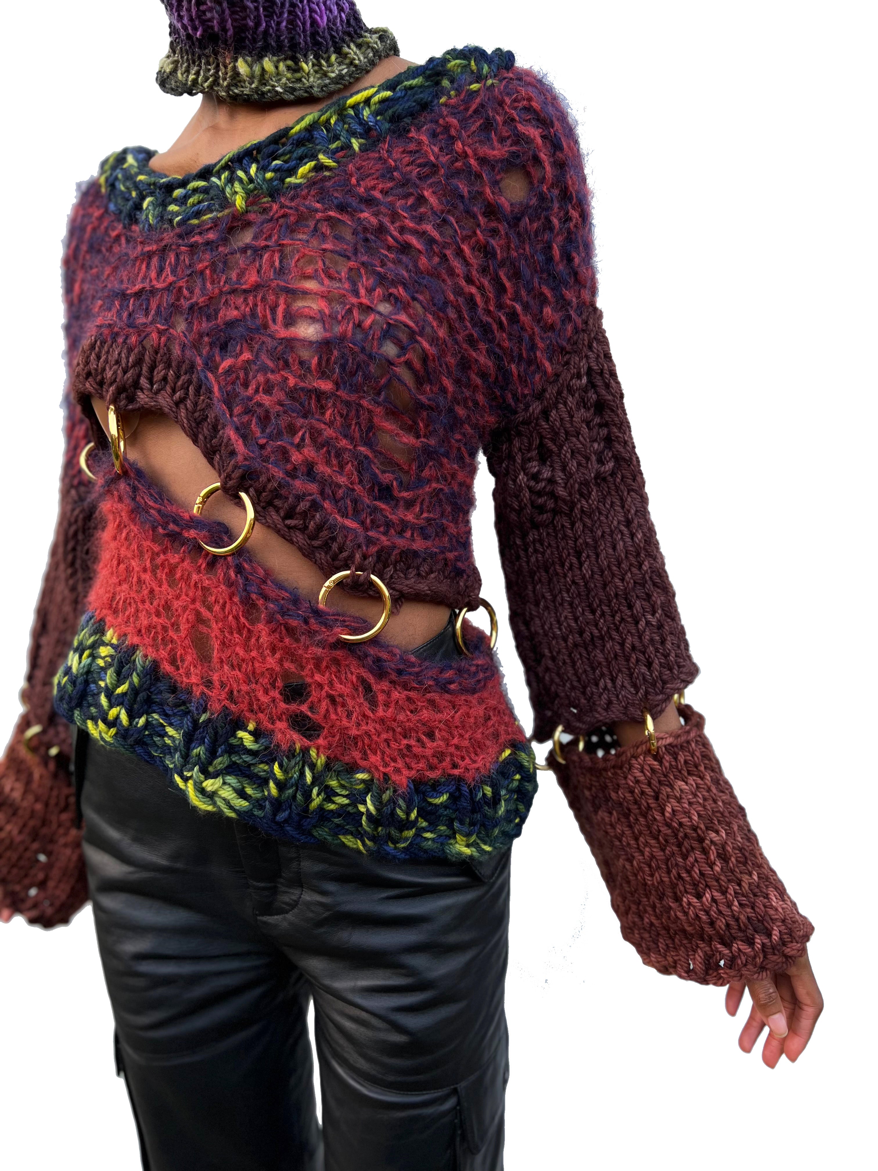 BROWN BUNNY HEAVY KNIT PIERCING JUMPER