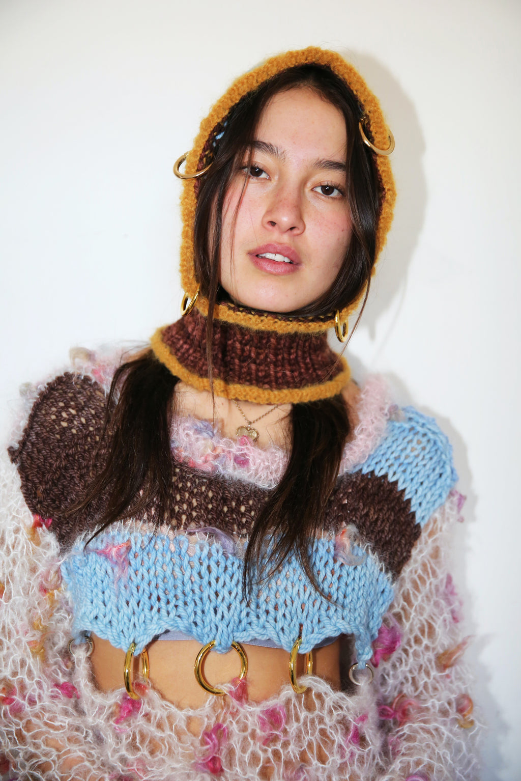 BROWN, MUSTARD & BABY BLUE PIERCING BALACLAVA