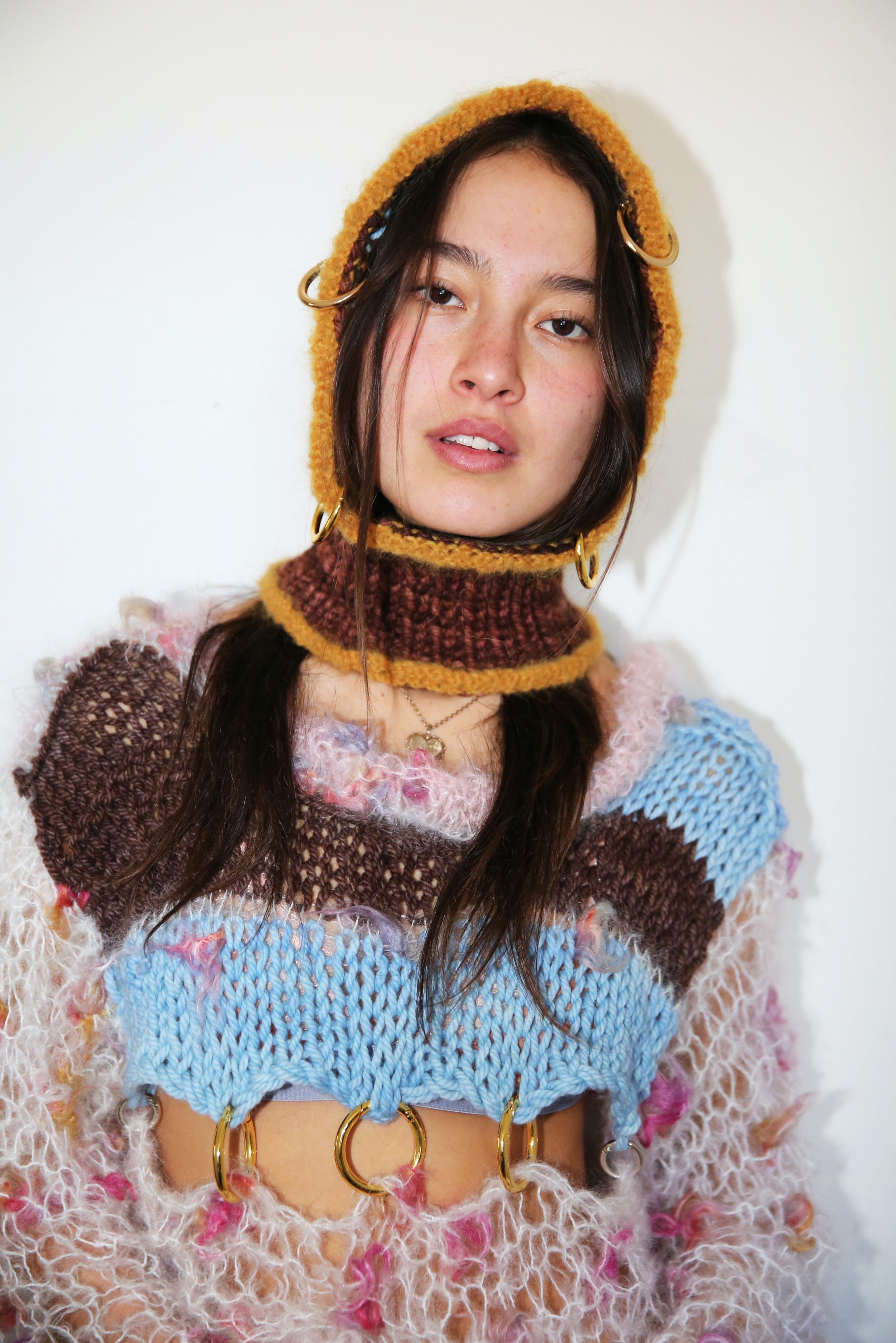 BROWN, MUSTARD & BABY BLUE PIERCING BALACLAVA