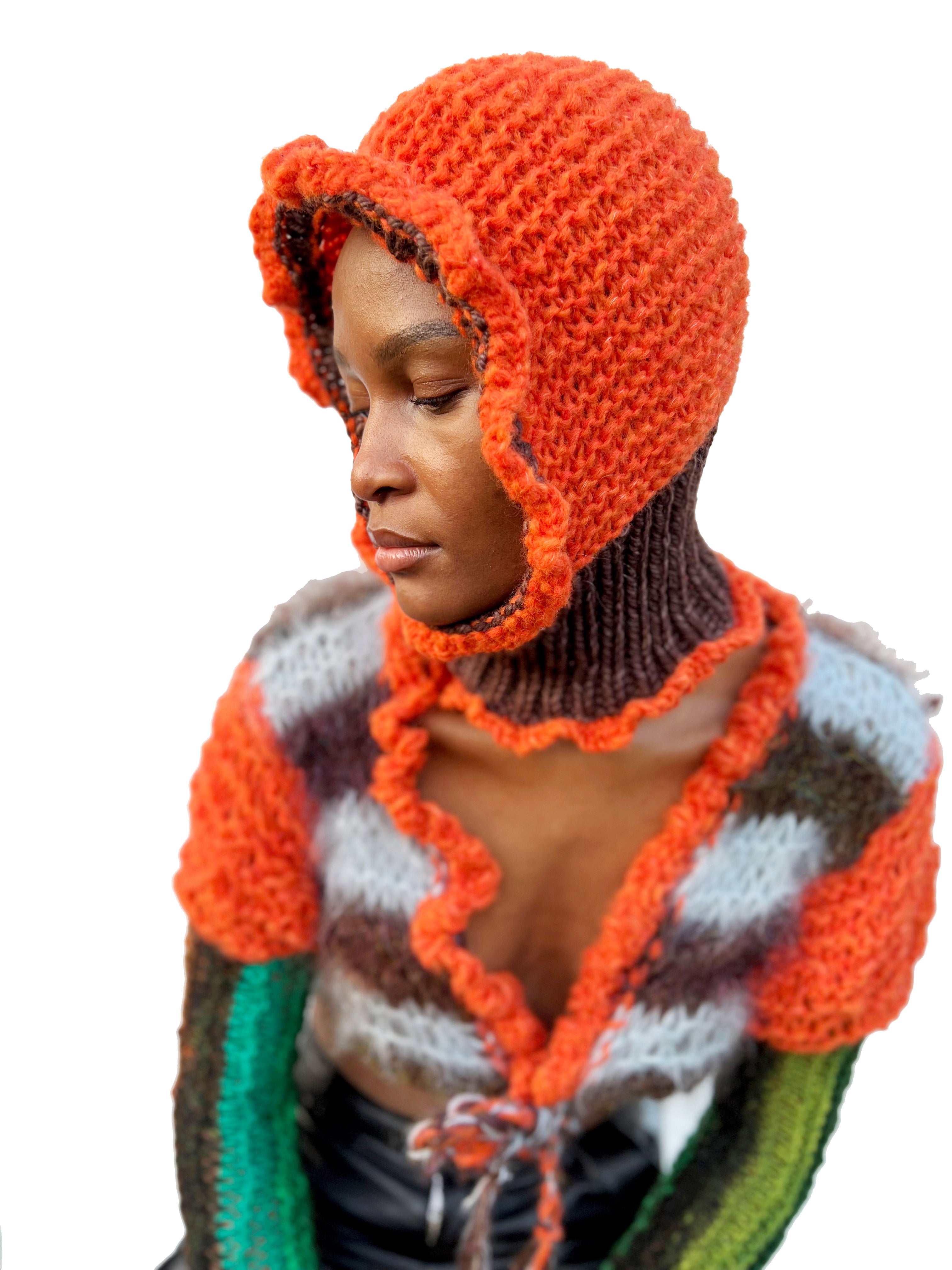 ORANGE AND BROWN HEAVYWEIGHT FRILL BALACLAVA