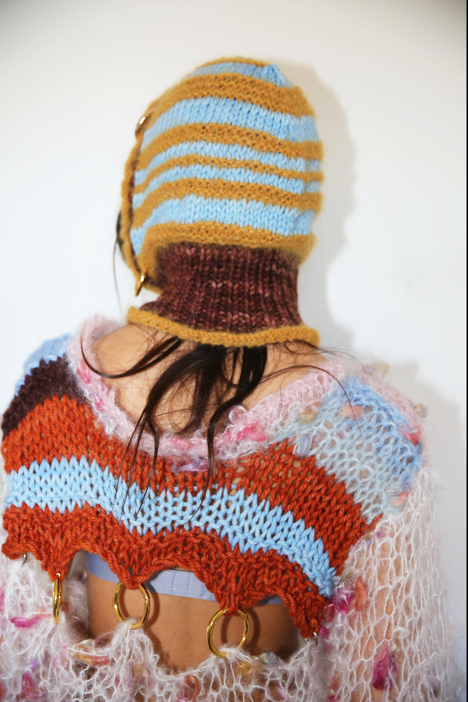 BROWN, MUSTARD & BABY BLUE PIERCING BALACLAVA