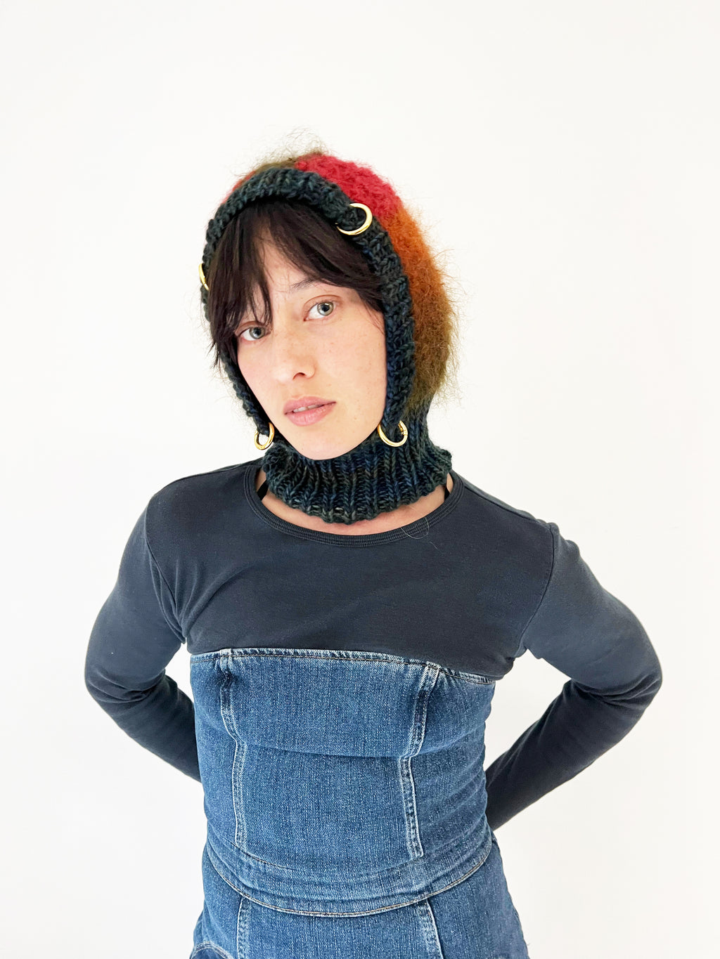 RED OMBRE & PEACOCK BLUE PIERCING BALACLAVA