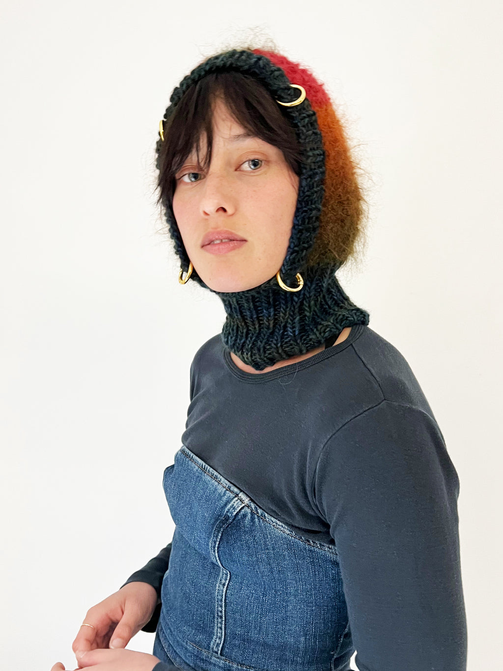 RED OMBRE & PEACOCK BLUE PIERCING BALACLAVA