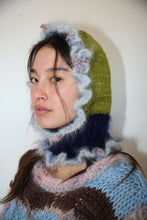 Load image into Gallery viewer, GREEN, DARK BLUE &amp; BOBBLY BLUE JUMBO FRILL BALACLAVA
