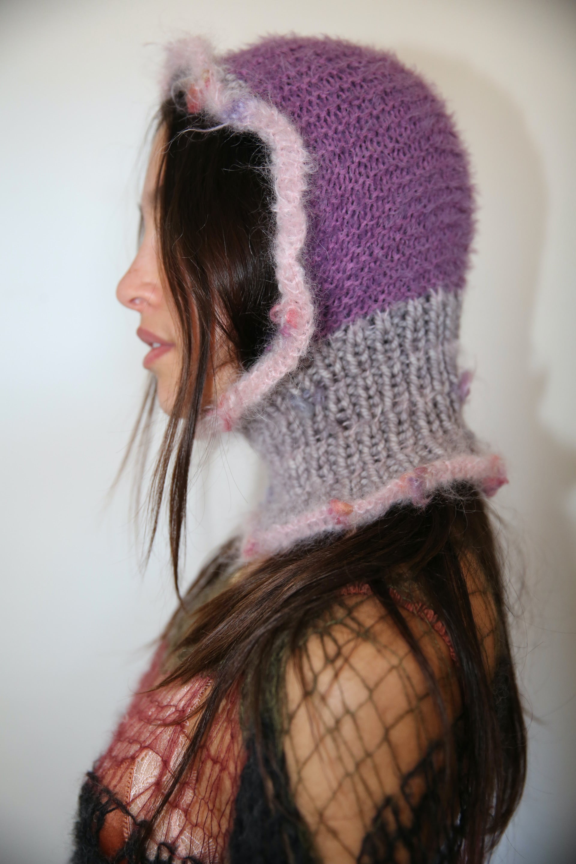 PURPLE, GREY & PINK FRILL BALACLAVA