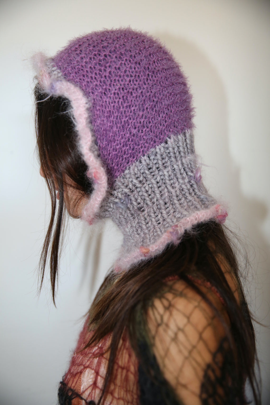 PURPLE, GREY & PINK FRILL BALACLAVA