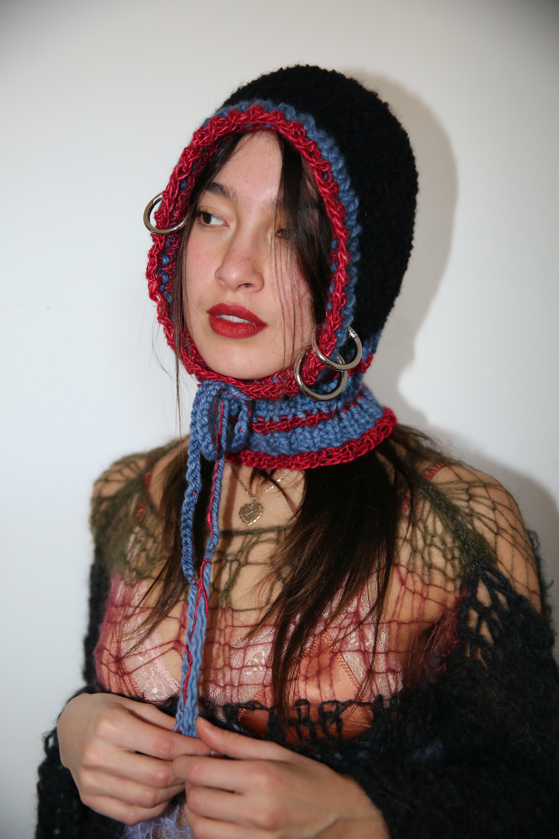 BLACK, RED & BLUE DRAWSTRING PIERCING BALACLAVA