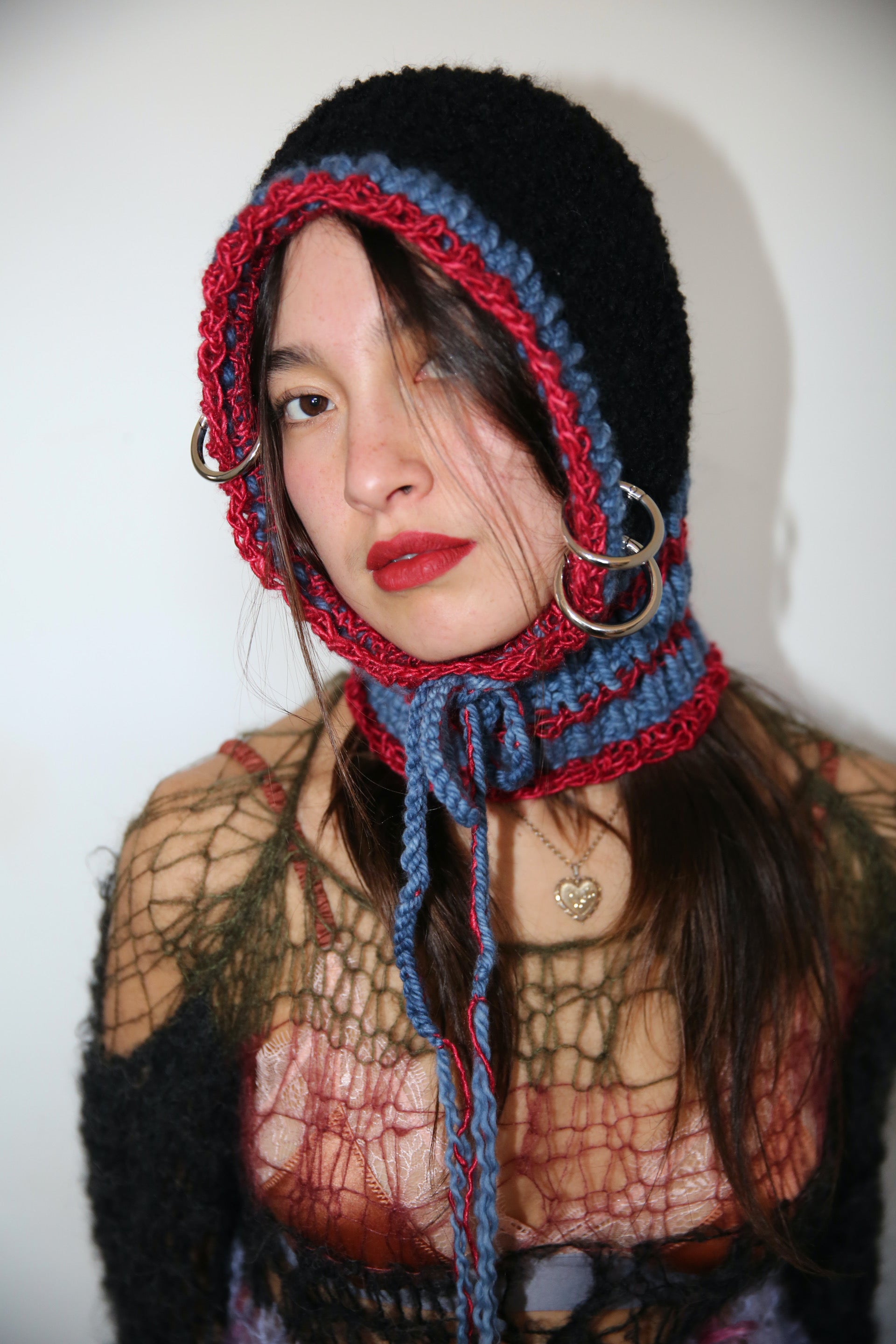 BLACK, RED & BLUE DRAWSTRING PIERCING BALACLAVA