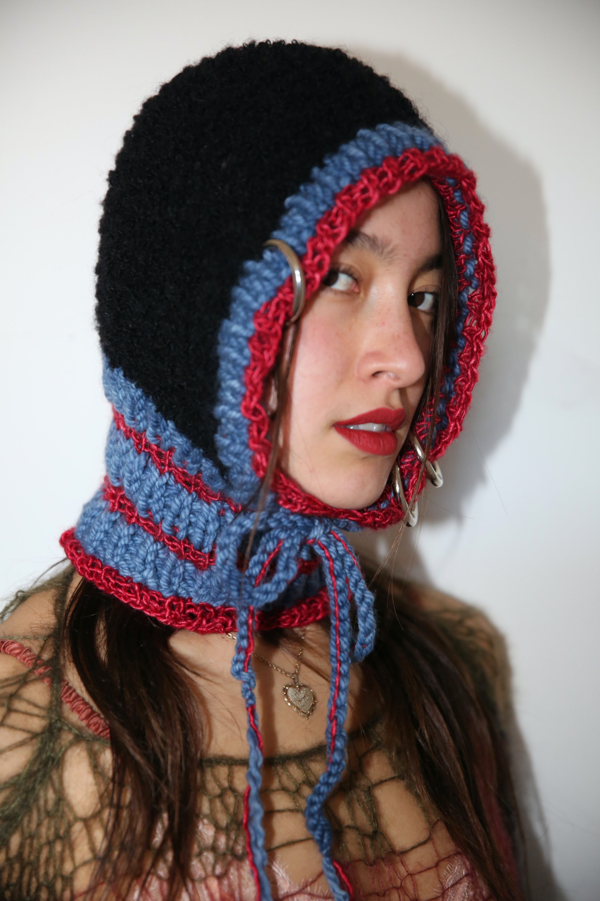 BLACK, RED & BLUE DRAWSTRING PIERCING BALACLAVA