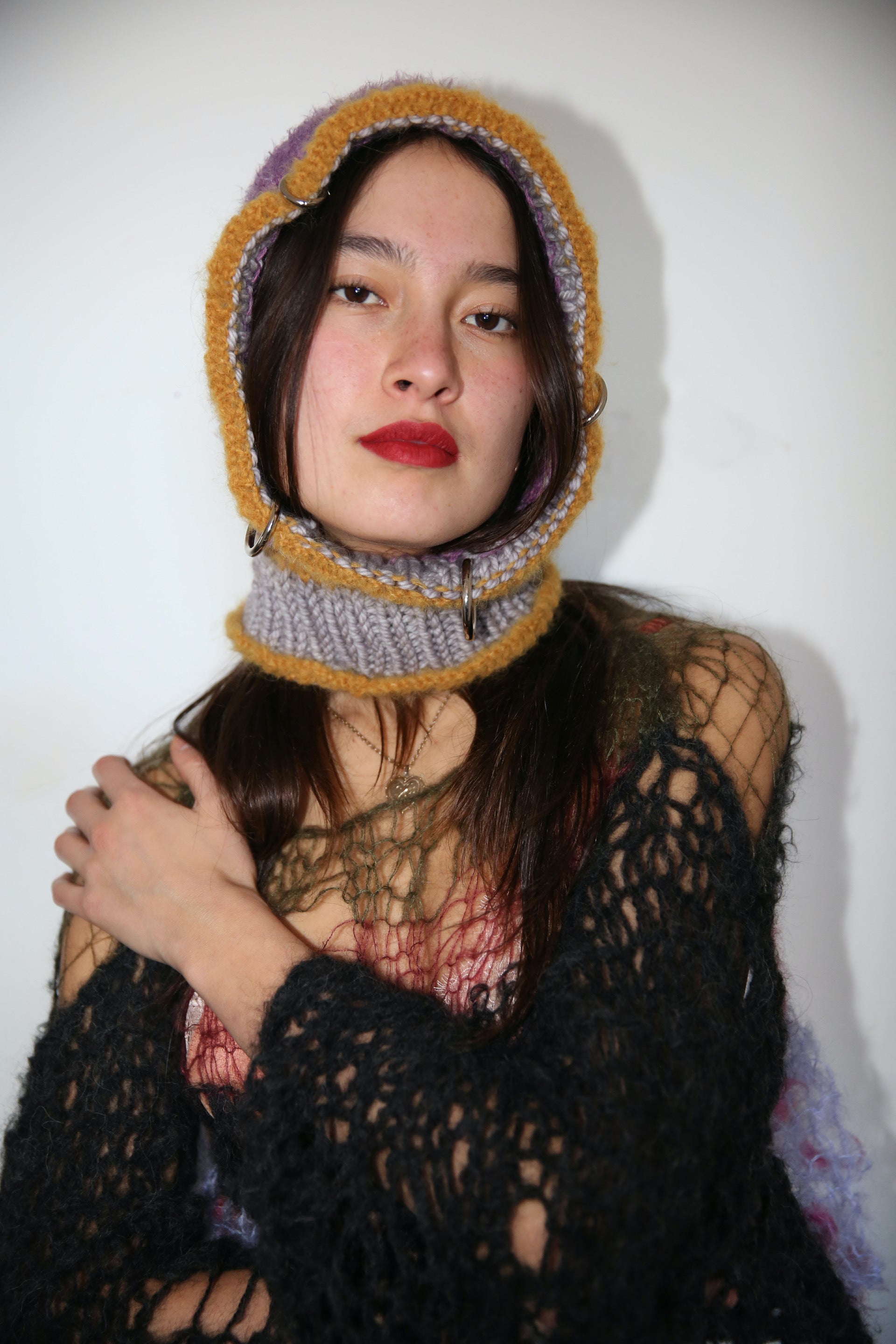 GREY MUSTARD & PURPLE PIERCING BALACLAVA