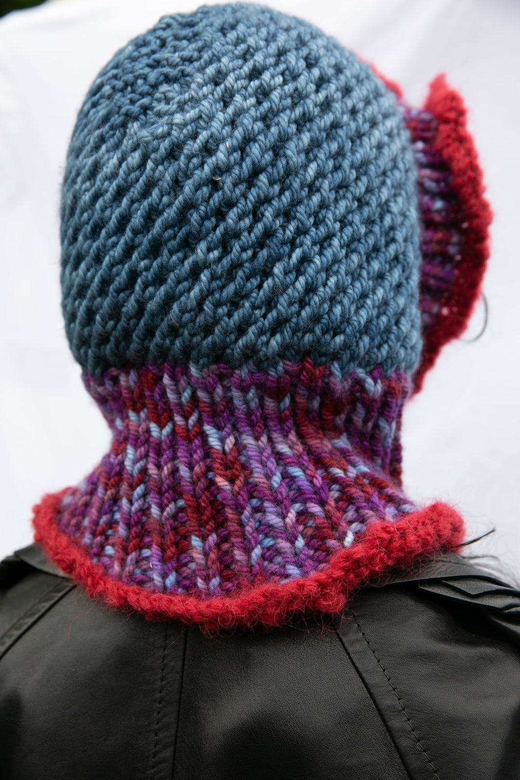 DENIM, PURPLE MELANGE AND RASPBERRY FRILL BALACLAVA