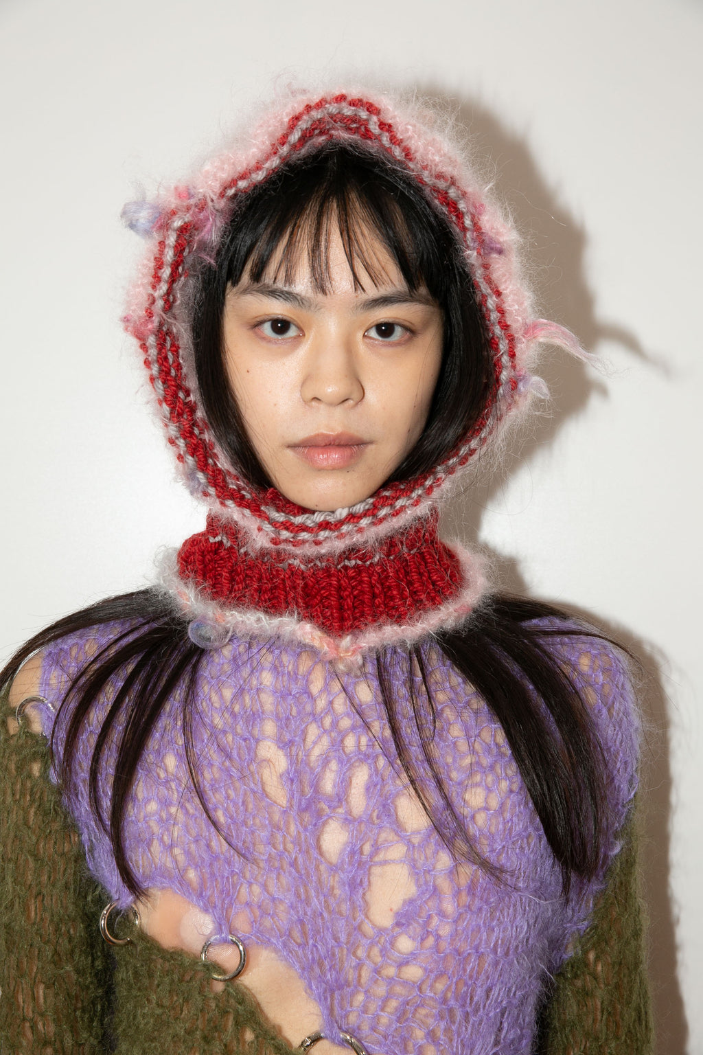 BOBBLY BABY PINK, RED & LIGHT GREY HEAVYWEIGHT FRILL BALACLAVA