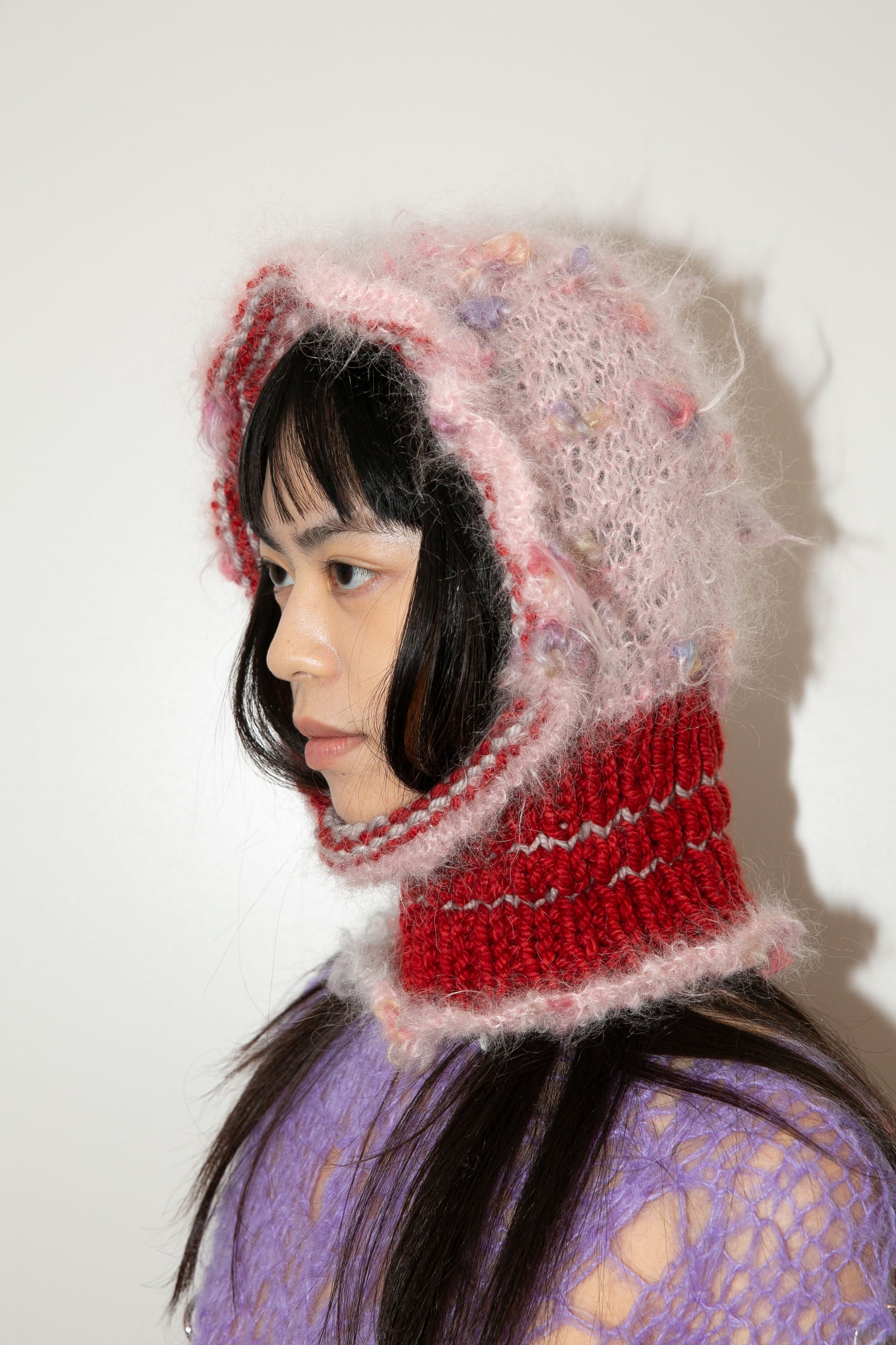 BOBBLY BABY PINK, RED & LIGHT GREY HEAVYWEIGHT FRILL BALACLAVA