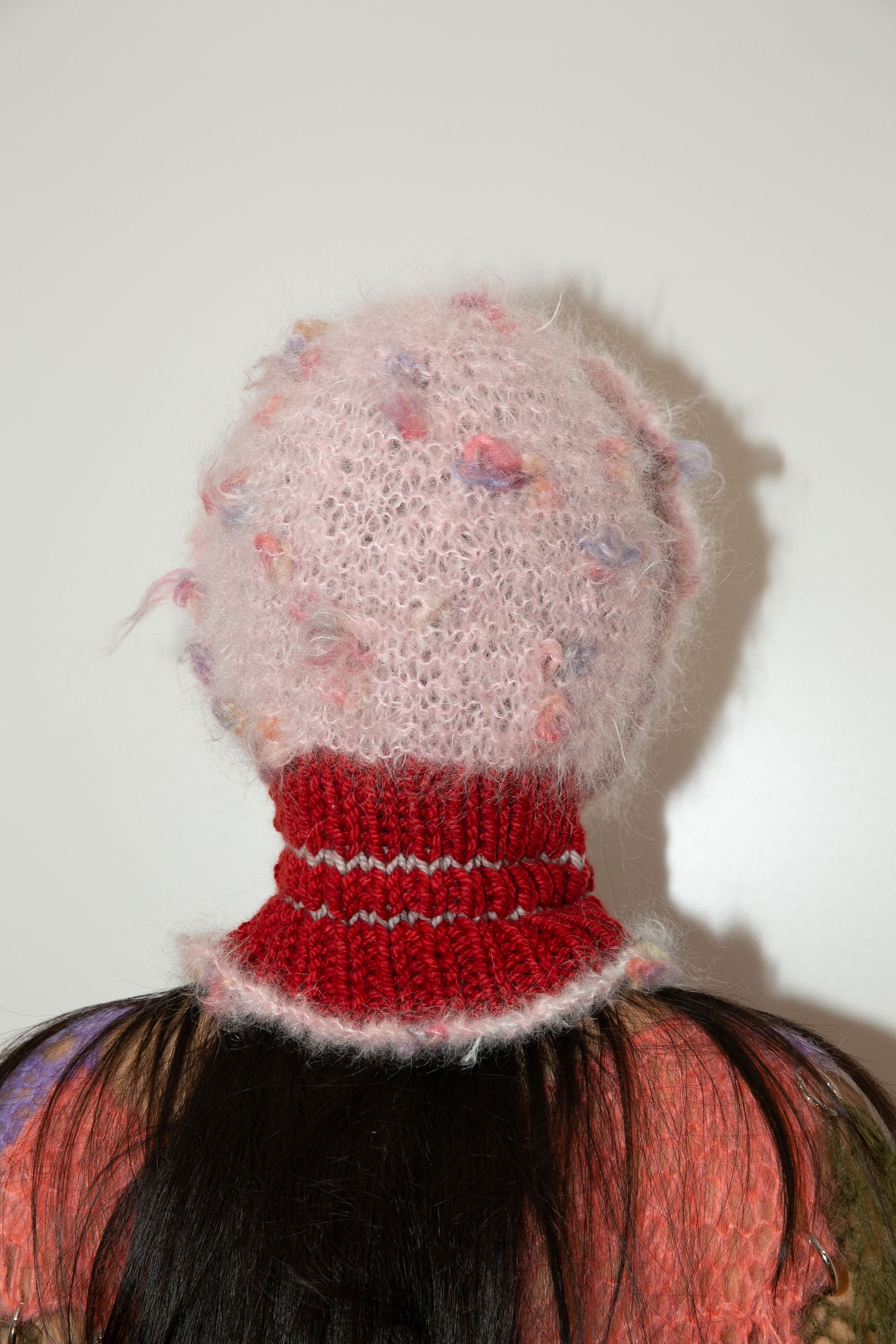 BOBBLY BABY PINK, RED & LIGHT GREY HEAVYWEIGHT FRILL BALACLAVA