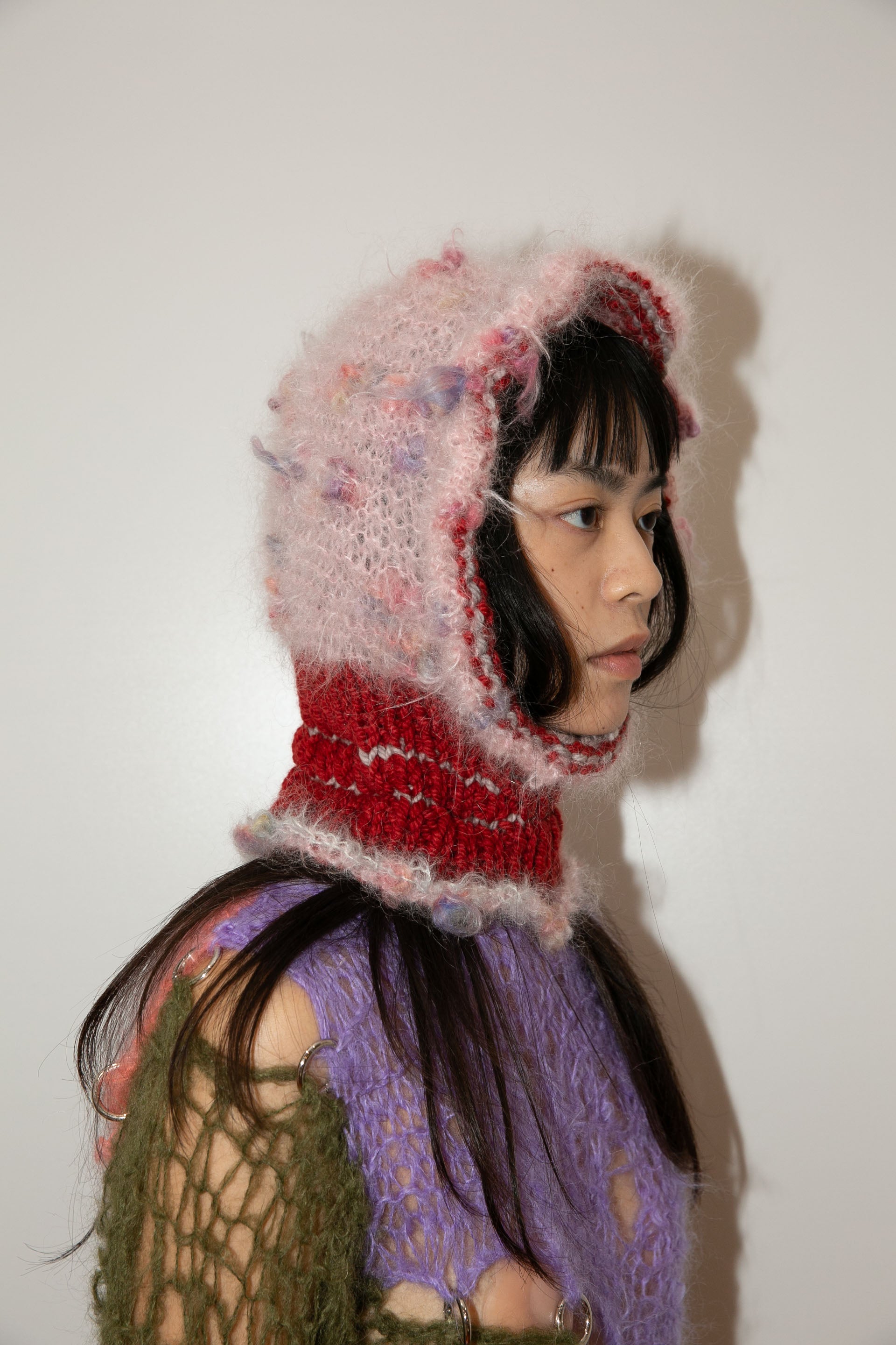 BOBBLY BABY PINK, RED & LIGHT GREY HEAVYWEIGHT FRILL BALACLAVA