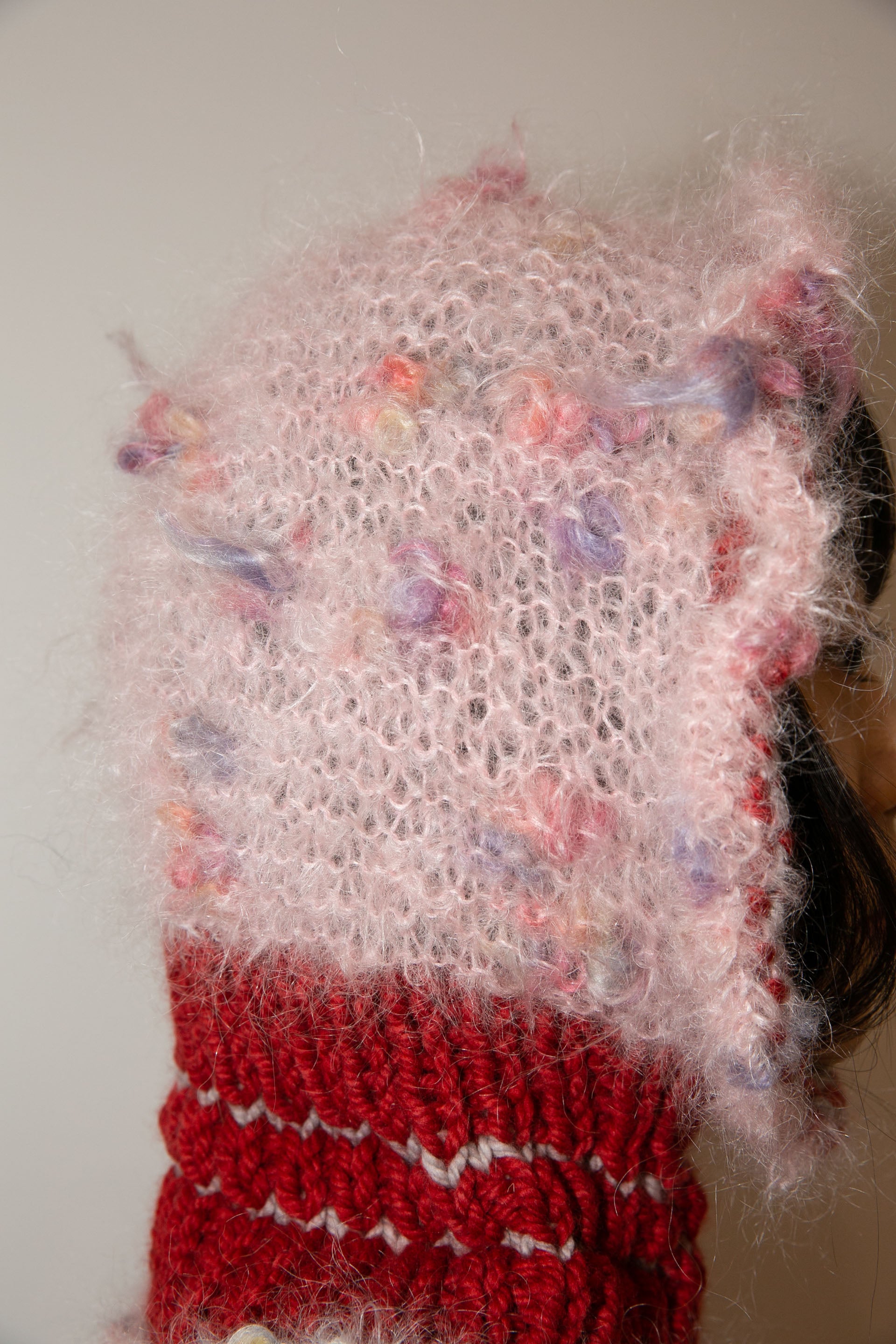 BOBBLY BABY PINK, RED & LIGHT GREY HEAVYWEIGHT FRILL BALACLAVA