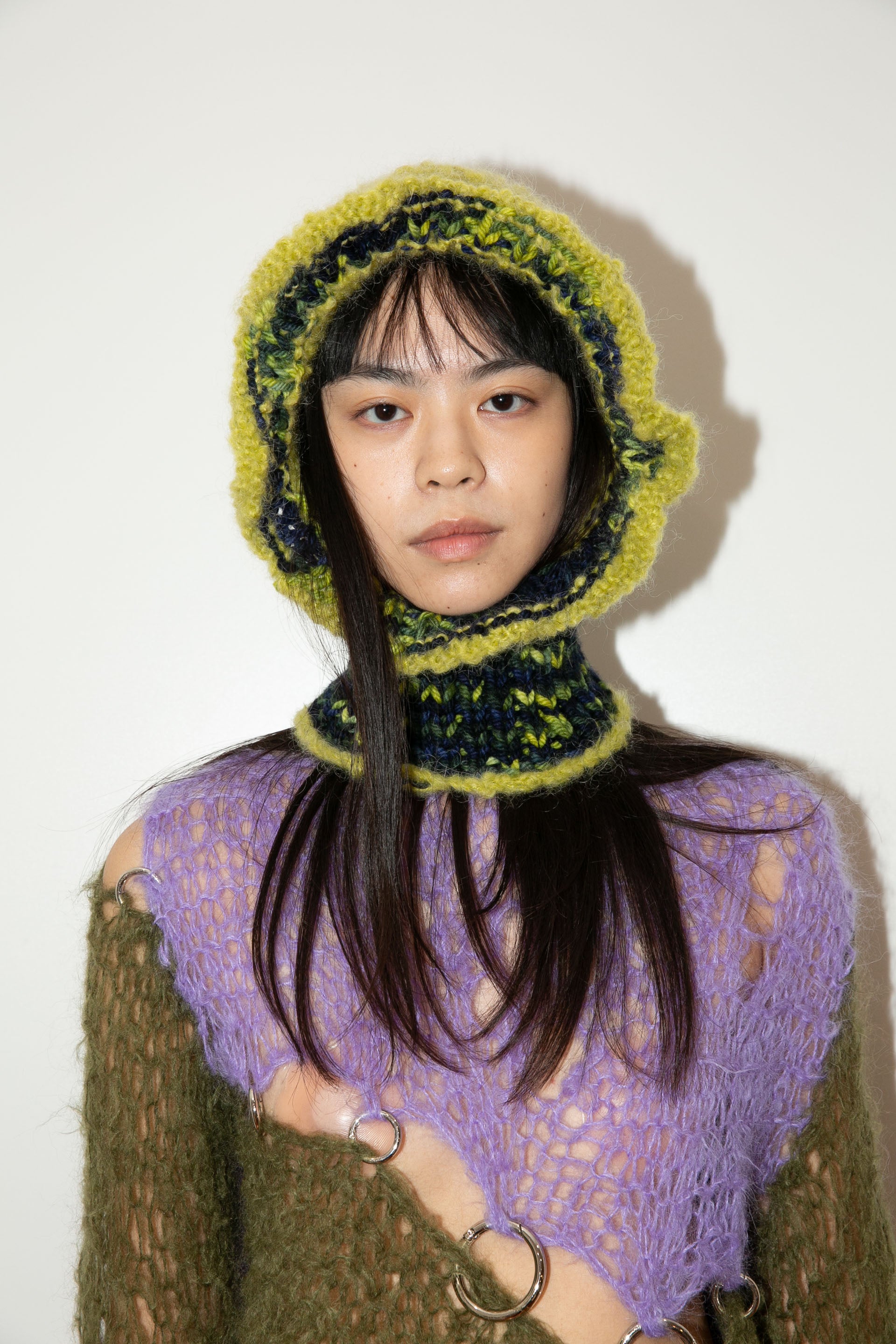 PISTACHIO GREEN & NAVY MELANGE HEAVYWEIGHT FRILL BALACLAVA