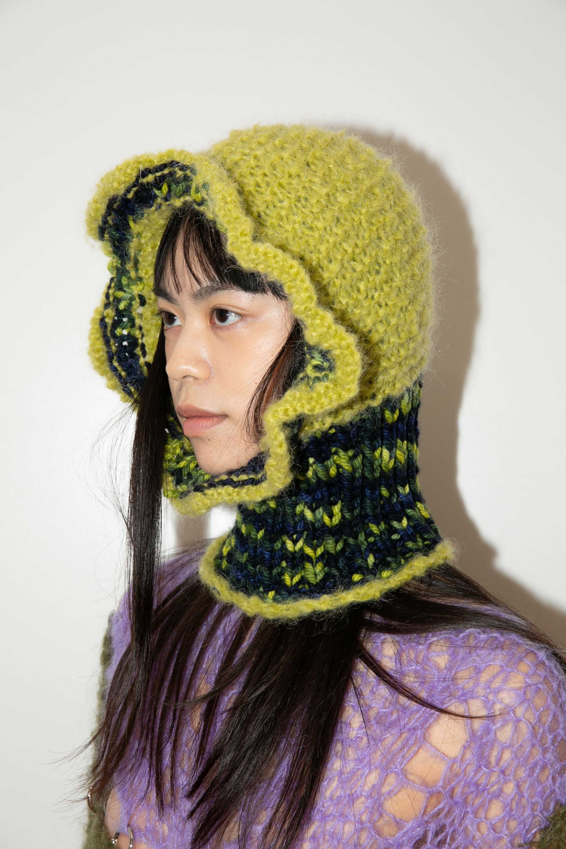 PISTACHIO GREEN & NAVY MELANGE HEAVYWEIGHT FRILL BALACLAVA