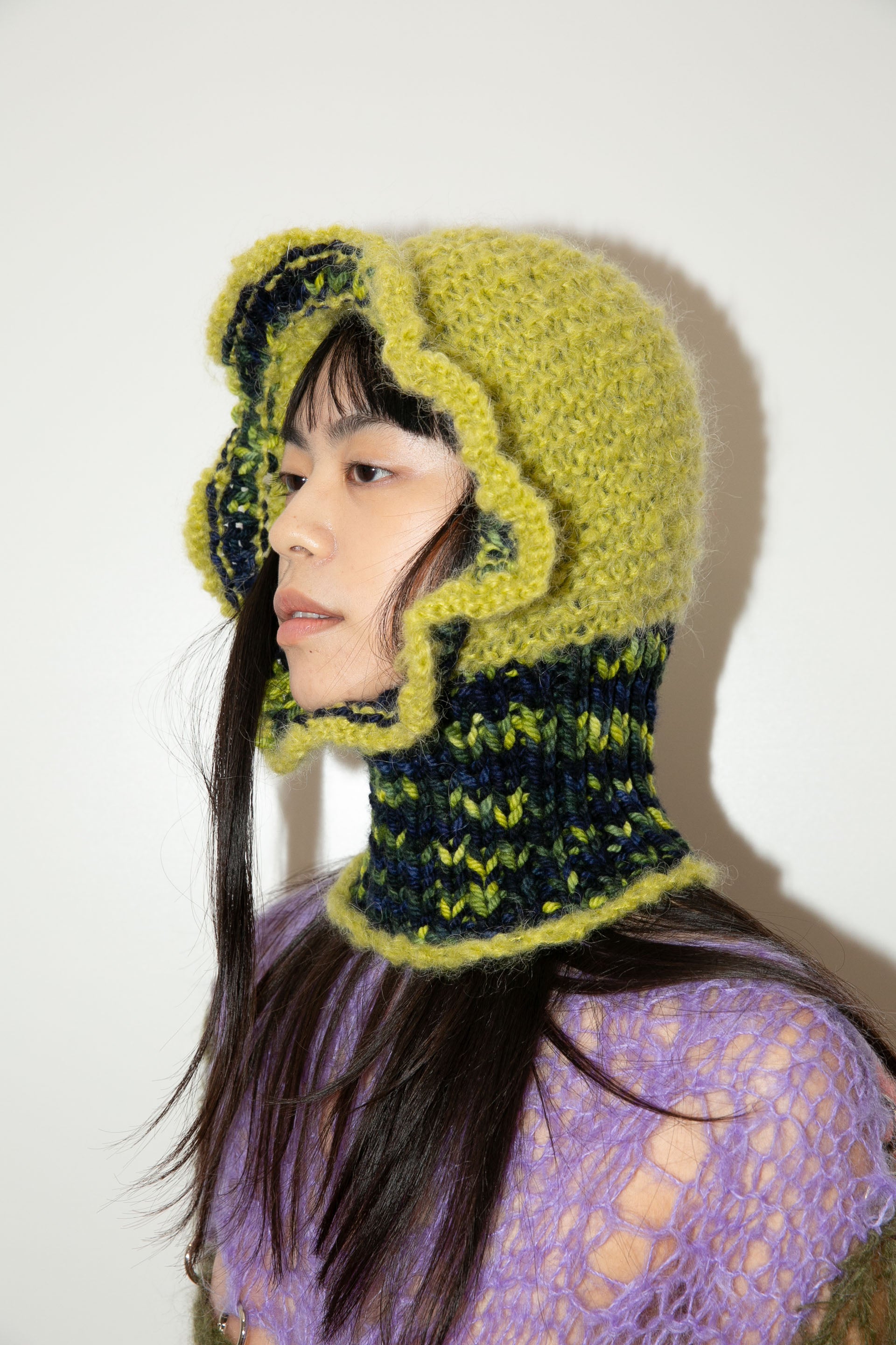 PISTACHIO GREEN & NAVY MELANGE HEAVYWEIGHT FRILL BALACLAVA
