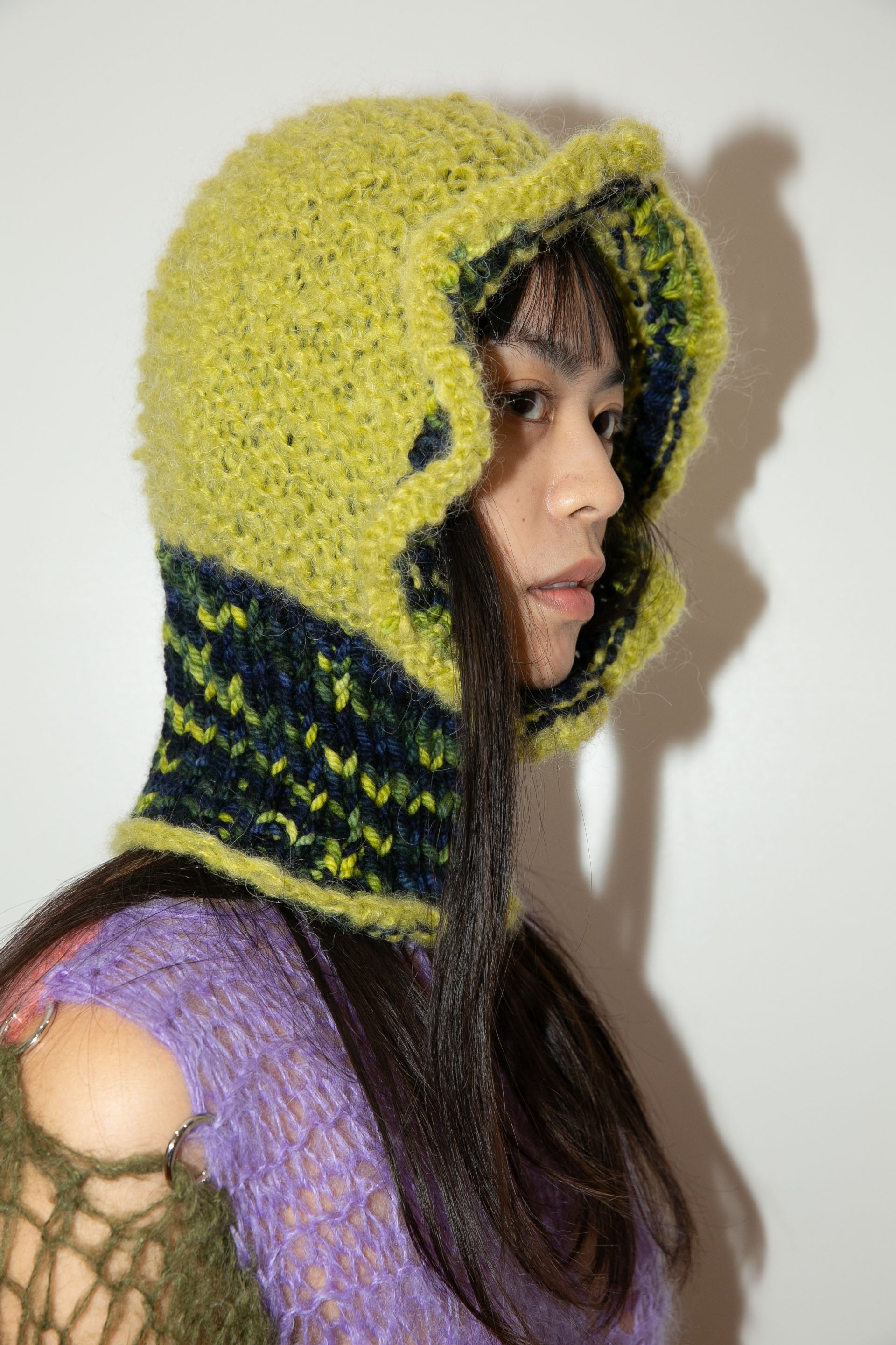 PISTACHIO GREEN & NAVY MELANGE HEAVYWEIGHT FRILL BALACLAVA
