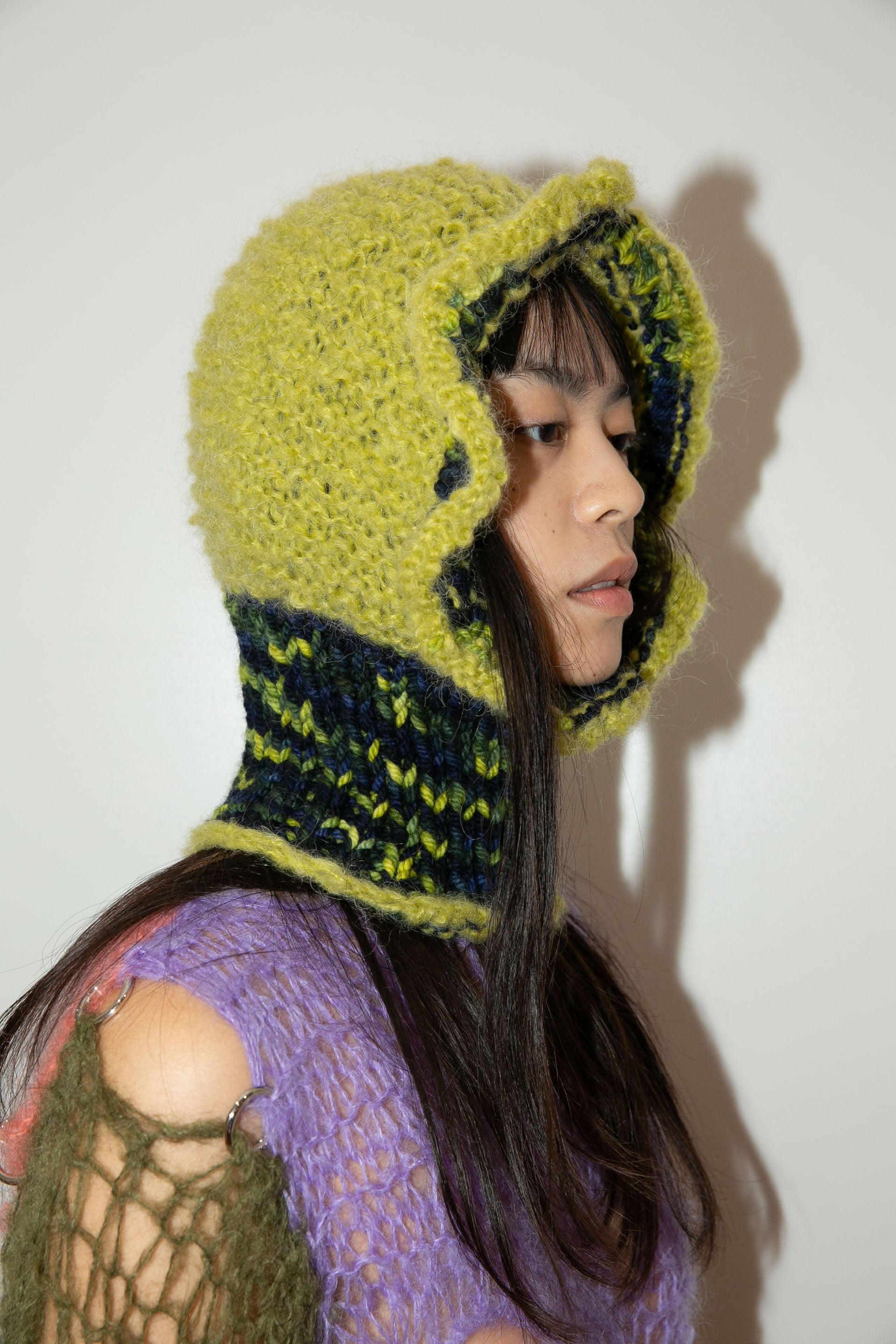 PISTACHIO GREEN & NAVY MELANGE HEAVYWEIGHT FRILL BALACLAVA