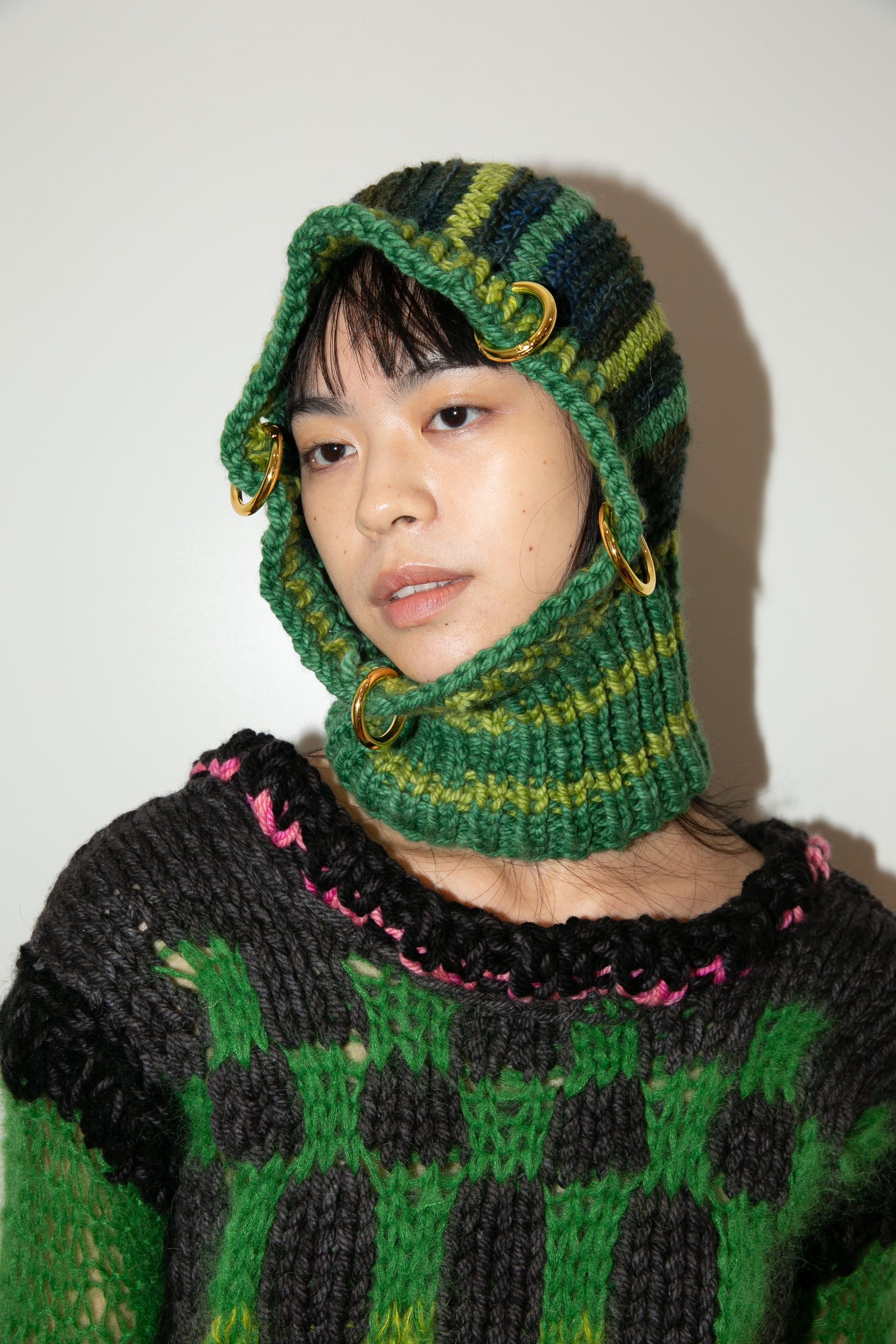 MIDNIGHT BLUE & GREEN STRIPE HEAVYWEIGHT PIERCING BALACLAVA
