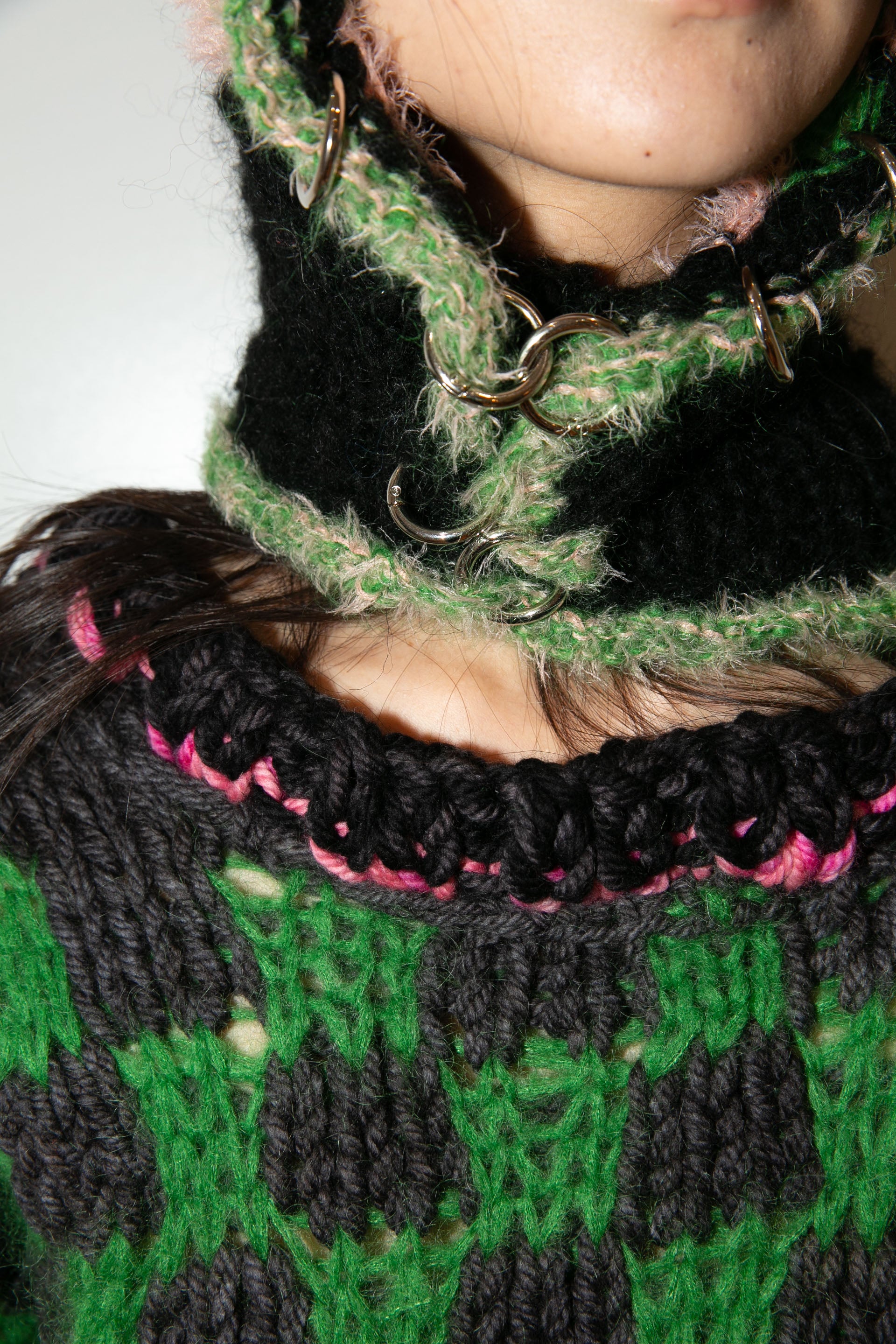 LIGHT PINK, GREEN AND BLACK LIGHTWEIGHT PIERCING BALACLAVA