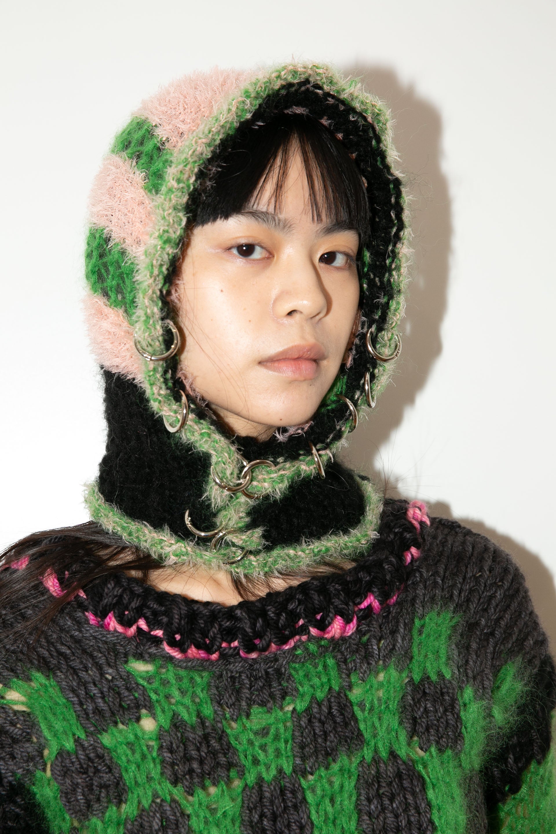 LIGHT PINK, GREEN AND BLACK LIGHTWEIGHT PIERCING BALACLAVA