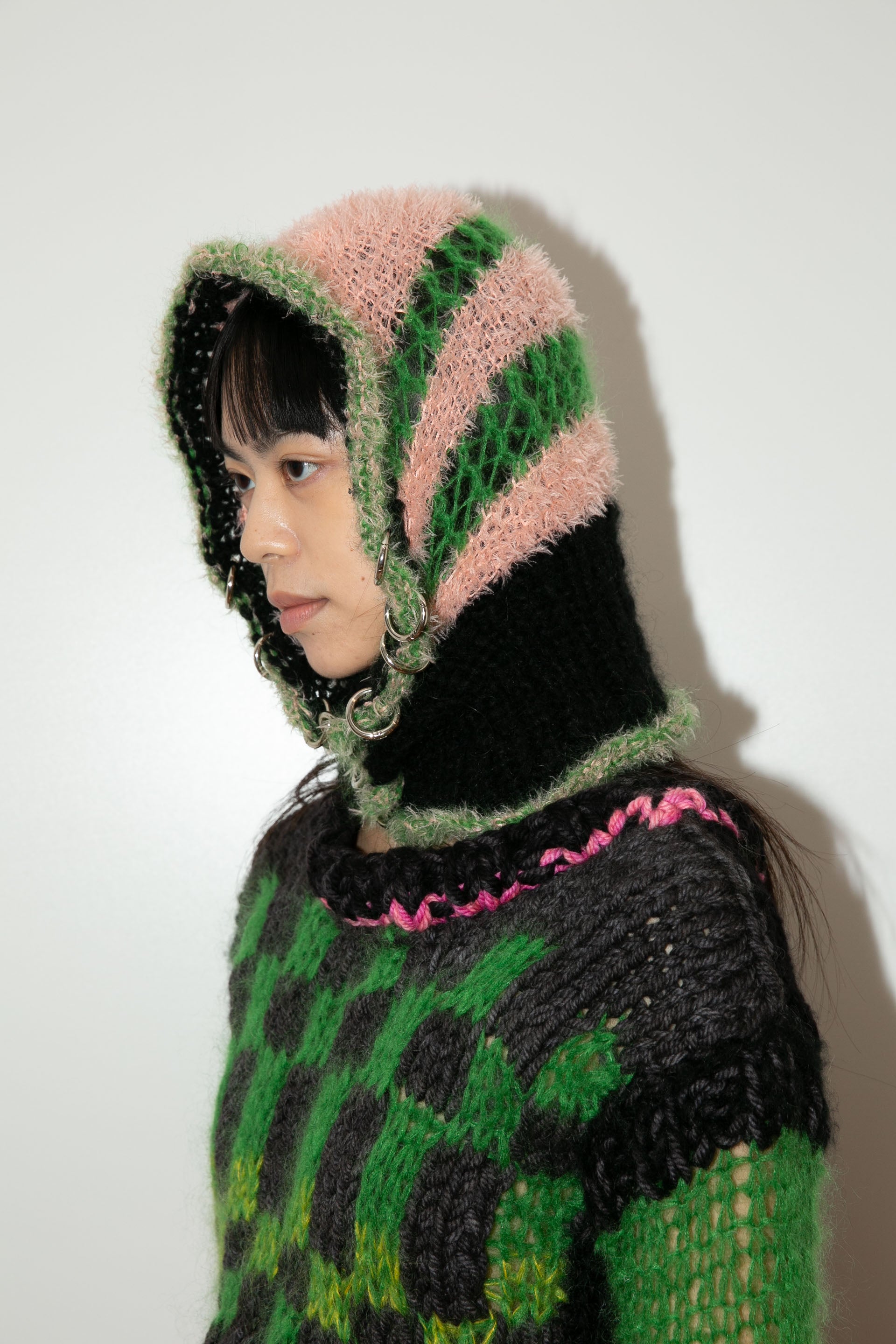 LIGHT PINK, GREEN AND BLACK LIGHTWEIGHT PIERCING BALACLAVA