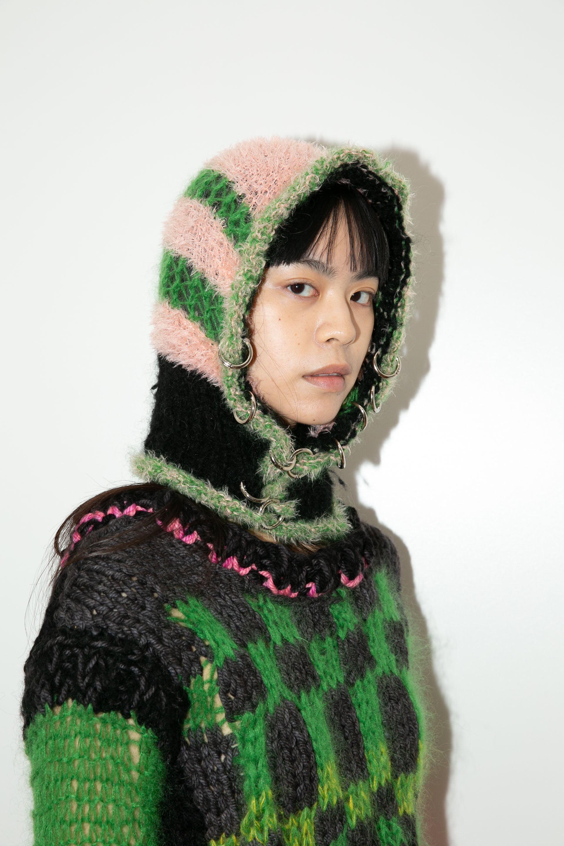 LIGHT PINK, GREEN AND BLACK LIGHTWEIGHT PIERCING BALACLAVA
