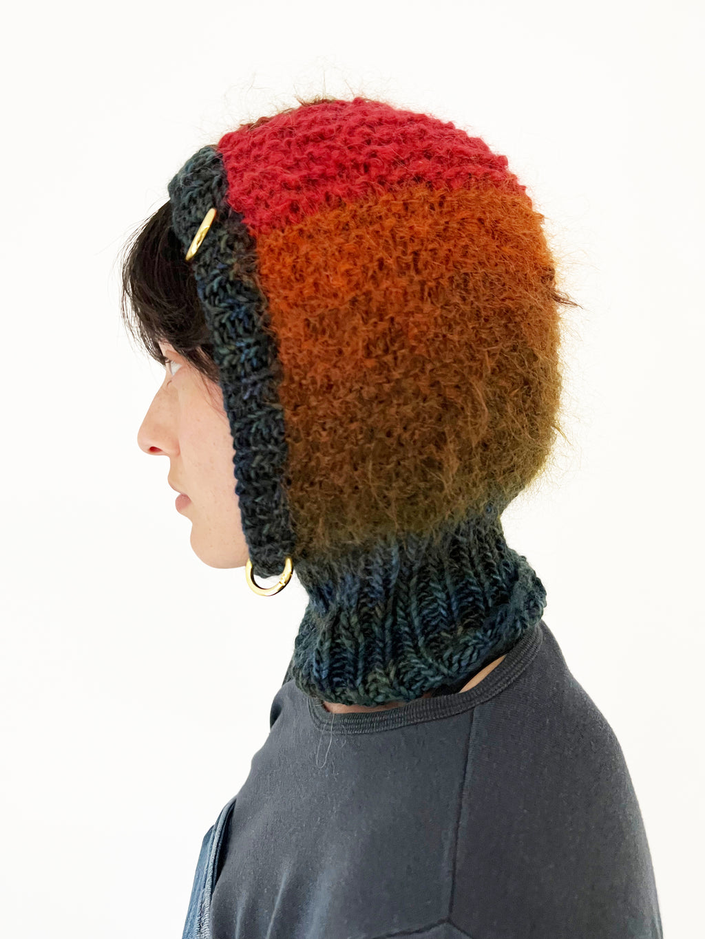 RED OMBRE & PEACOCK BLUE PIERCING BALACLAVA